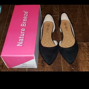 Nature Breeze Pointed Toe Black Faux Suede Flats